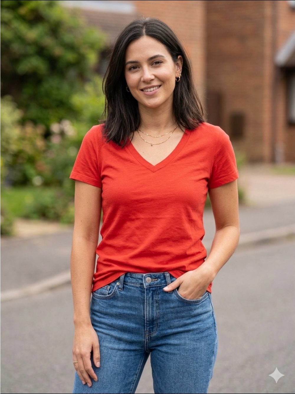 Madewell red V-neck tee